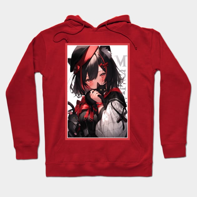 Aesthetic Anime Girl Red White Black | Quality Aesthetic Anime Design | Chibi Manga Anime Art Hoodie by AlNoah